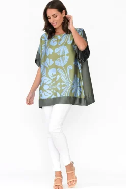 Sleeved Tops<Italian Closet Terni Khaki Floral Gloss Top