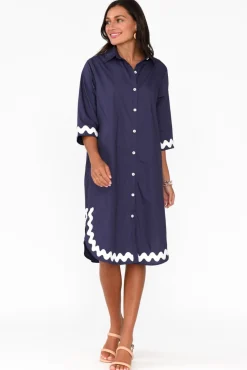 Cotton Dresses<Circ The Label Teton Navy Trim Cotton Shirt Dress