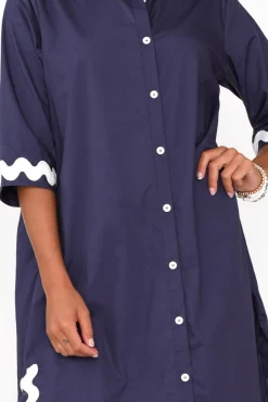 Cotton Dresses<Circ The Label Teton Navy Trim Cotton Shirt Dress