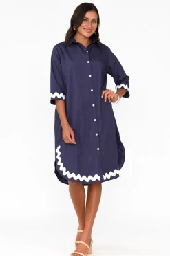 Cotton Dresses<Circ The Label Teton Navy Trim Cotton Shirt Dress