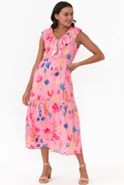 Cotton Dresses<Liberty Rose Thea Pink Flower Cotton Poplin Frill Dress