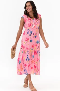 Cotton Dresses<Liberty Rose Thea Pink Flower Cotton Poplin Frill Dress