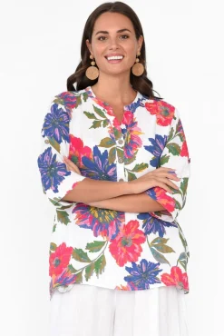 Linen Tops<Donna Donna Thora Red Blossom Linen Top