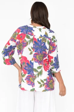 Linen Tops<Donna Donna Thora Red Blossom Linen Top