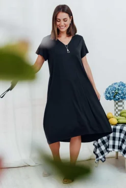 Bamboo Dresses<PQ Tiffany Black Bamboo Tee Dress