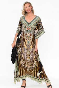 Maxi Dresses<Fashion Spectrum Tiger Brown Silk Maxi Kaftan