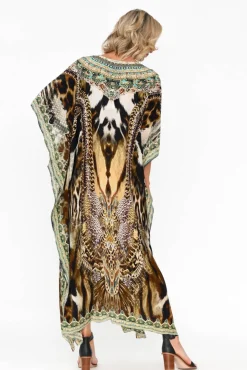 Maxi Dresses<Fashion Spectrum Tiger Brown Silk Maxi Kaftan