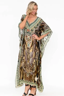 Maxi Dresses<Fashion Spectrum Tiger Brown Silk Maxi Kaftan
