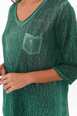 Linen Tops<La Strada Tinsley Teal Metallic Linen Blend Top