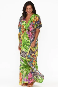 Cotton Dresses<Mozaic Tiwi Brown Tropical Cotton Kaftan