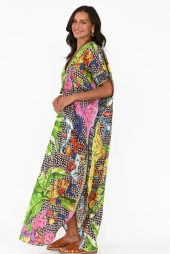 Cotton Dresses<Mozaic Tiwi Brown Tropical Cotton Kaftan