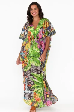 Cotton Dresses<Mozaic Tiwi Brown Tropical Cotton Kaftan