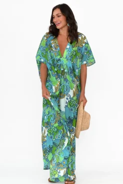 Cotton Dresses<Mozaic Tiwi Green Paisley Cotton Kaftan