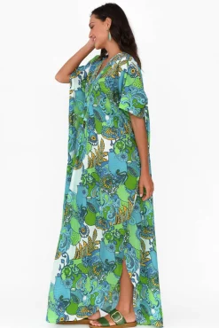 Cotton Dresses<Mozaic Tiwi Green Paisley Cotton Kaftan