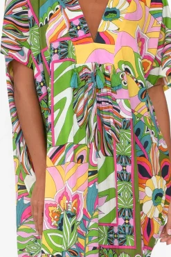 Cotton Dresses<Mozaic Tiwi Green Tropical Cotton Kaftan