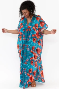 Cotton Dresses<Mozaic Tiwi Orange Poppies Cotton Kaftan