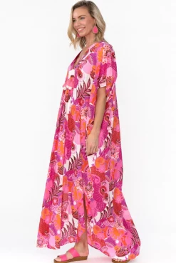 Cotton Dresses<Mozaic Tiwi Pink Tropical Cotton Kaftan