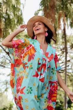 Cotton Dresses<Mozaic Tiwi Teal Sea Cotton Kaftan