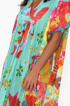 Cotton Dresses<Mozaic Tiwi Teal Sea Cotton Kaftan
