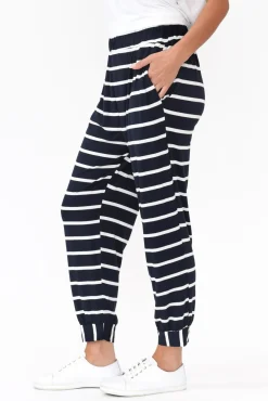 Pants<Bamboo Villa Tonkin Navy Stripe Bamboo 3/4 Pant