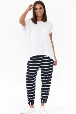 Pants<Bamboo Villa Tonkin Navy Stripe Bamboo 3/4 Pant