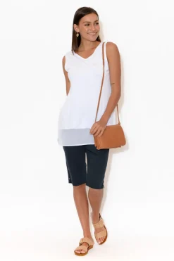 Shorts<Cafe Latte Tora Navy Stretch Shorts