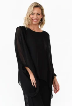 Sleeved Tops<La Strada Trevino Black Silk Overlay Top