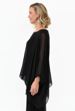 Sleeved Tops<La Strada Trevino Black Silk Overlay Top