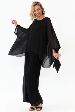 Sleeved Tops<La Strada Trevino Black Silk Overlay Top