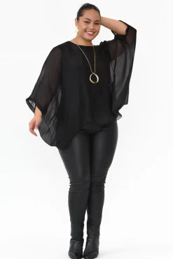 Sleeved Tops<La Strada Trevino Black Silk Overlay Top