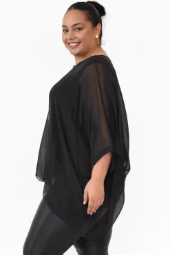 Sleeved Tops<La Strada Trevino Black Silk Overlay Top