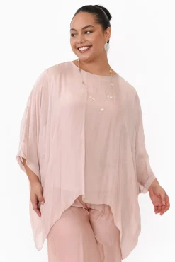 Sleeved Tops<La Strada Trevino Blush Silk Overlay Top