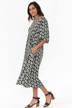 Midi Dresses<Willow Tree Trey Black Geo Midi Dress
