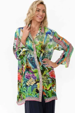 Shirts<Fashion Spectrum Tropical Green Silk Resort Shirt