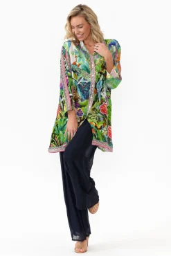 Shirts<Fashion Spectrum Tropical Green Silk Resort Shirt