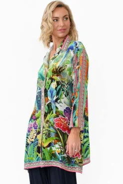 Shirts<Fashion Spectrum Tropical Green Silk Resort Shirt