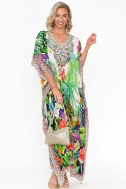 Maxi Dresses<Fashion Spectrum Tropical Resort Silk Maxi Kaftan