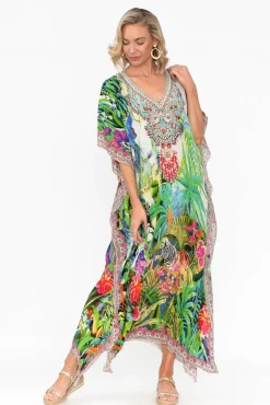 Maxi Dresses<Fashion Spectrum Tropical Resort Silk Maxi Kaftan