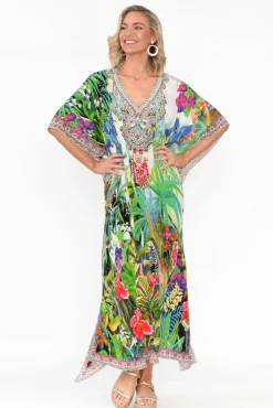 Maxi Dresses<Fashion Spectrum Tropical Resort Silk Maxi Kaftan