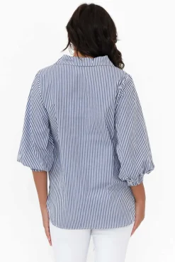 Cotton Tops<Silver Wishes Troy Navy Stripe Cotton Shirt