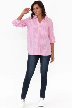 Cotton Tops<Silver Wishes Troy Pink Stripe Cotton Shirt