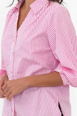 Cotton Tops<Silver Wishes Troy Pink Stripe Cotton Shirt