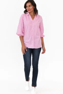 Cotton Tops<Silver Wishes Troy Pink Stripe Cotton Shirt