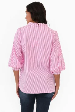 Cotton Tops<Silver Wishes Troy Pink Stripe Cotton Shirt