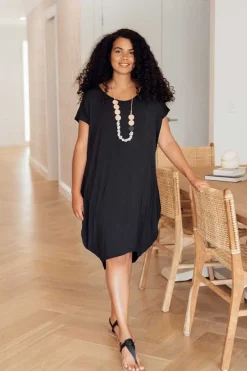 Above Knee Dresses<Tani Tulip Black Micro Modal Drape Dress