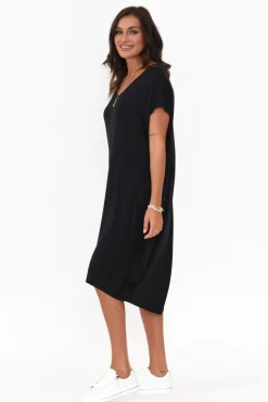 Above Knee Dresses<Tani Tulip Black Micro Modal Drape Dress