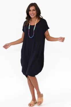 Above Knee Dresses<Tani Tulip Navy Micro Modal Drape Dress