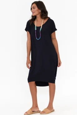 Above Knee Dresses<Tani Tulip Navy Micro Modal Drape Dress