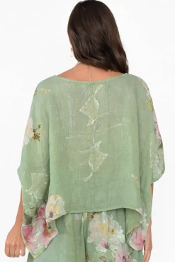 Linen Tops<Donna Donna Turner Sage Floral Linen Scoop Neck Top