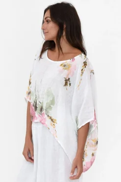 Linen Tops<Donna Donna Turner White Floral Linen Scoop Neck Top